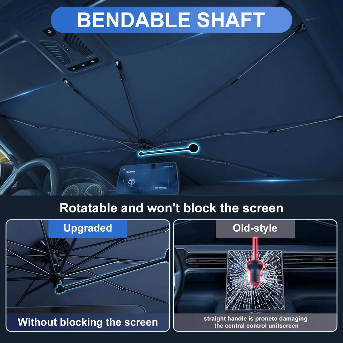 Gumnay 360° bendable handle detail showing scratch-free dashboard placement