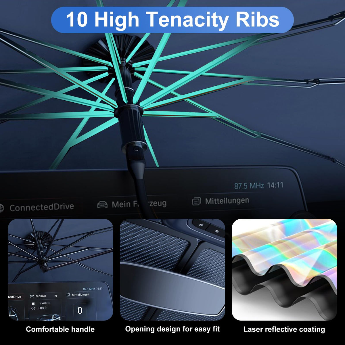 Gumnay installed on a car windshield showing immediate cabin cooling benefit