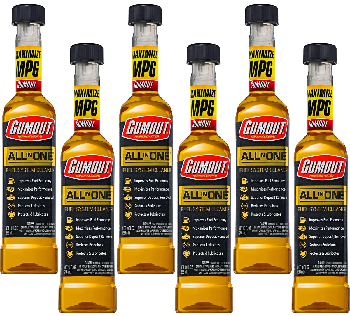 Gumout bottle front packaging showing product and cleaner benefit