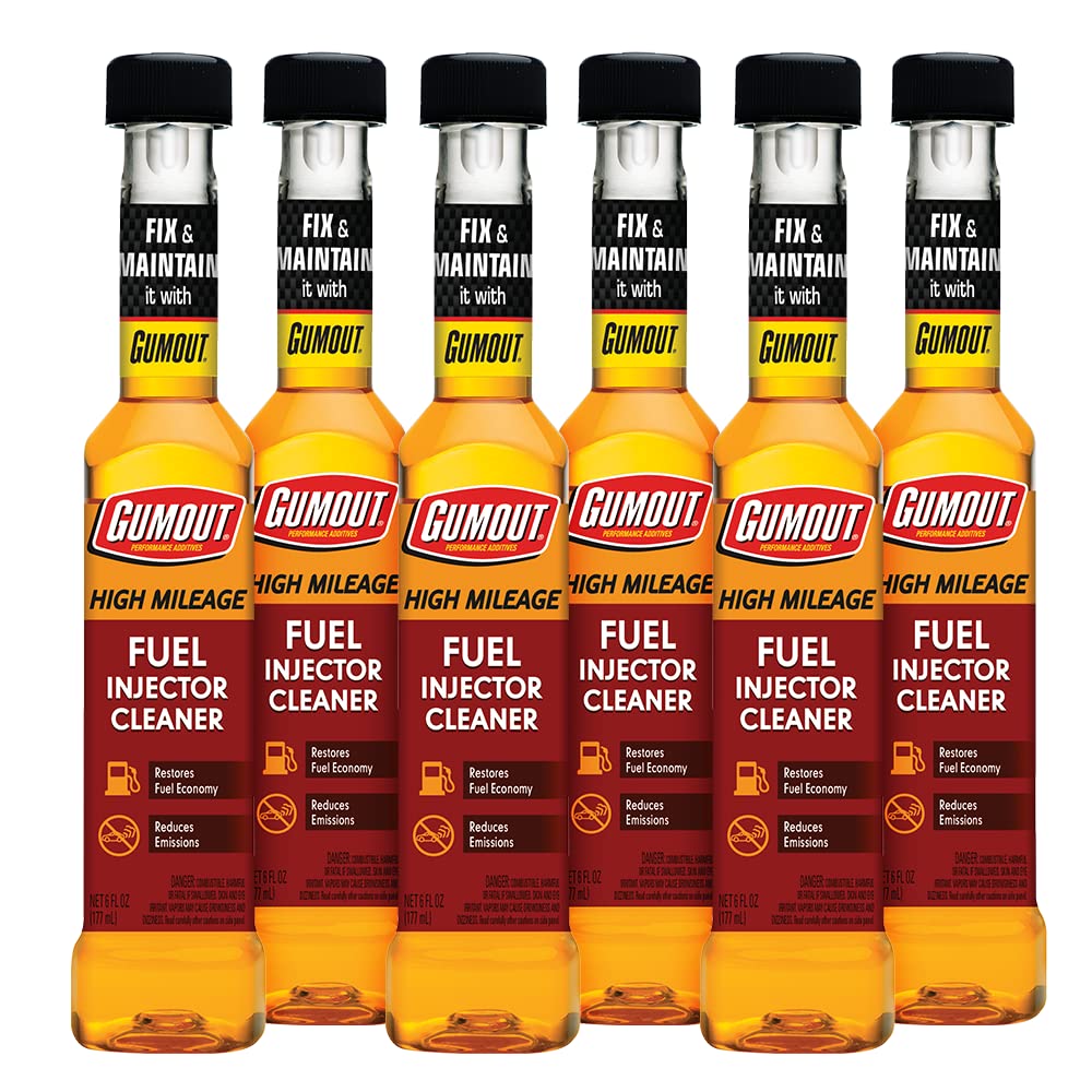 Gumout front packaging 6-pack showing multiple bottles and benefit of multiple treatments