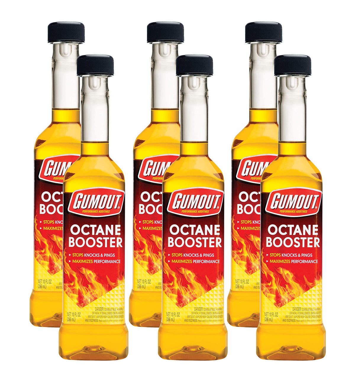 Gumout octane booster front bottle view improves combustion and performance