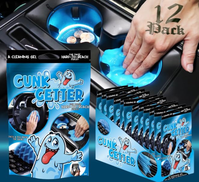 Gunk Getter stored in glovebox demonstrating portability and on-the-go cleanup
