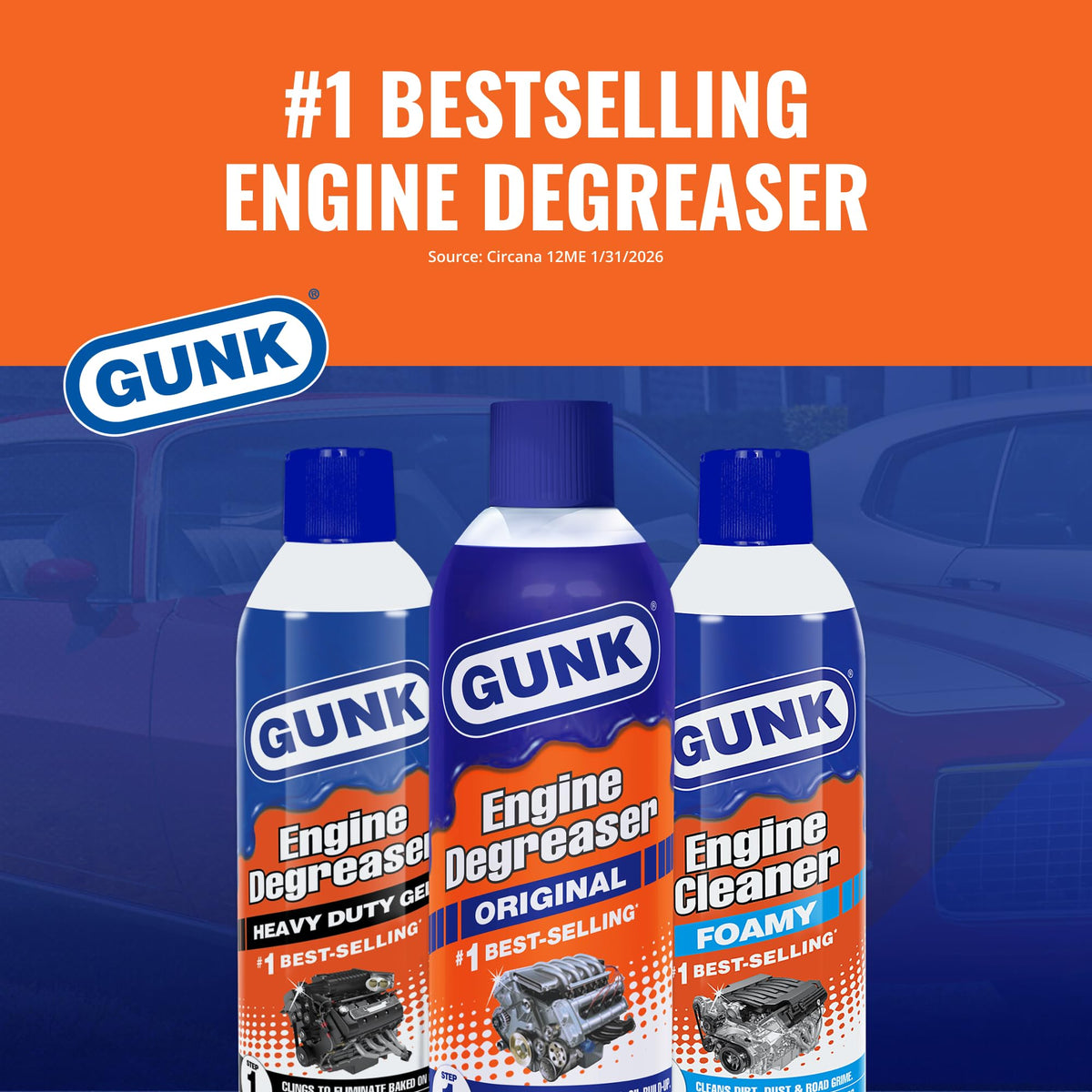 Case of 12 Gunk cans staged for garage storage and workshop supply