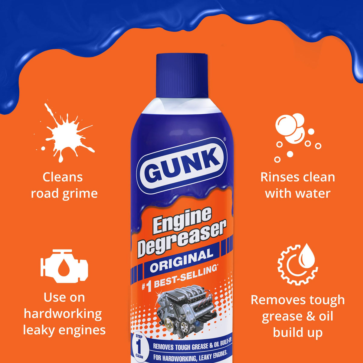 Gunk foaming on greasy engine surface showing deep-penetrating action