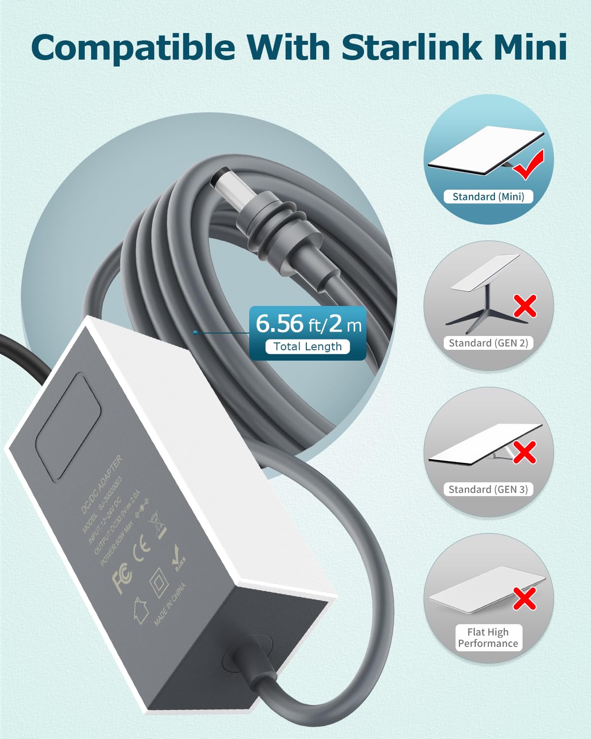 Gunovy side label with specs visible to confirm 30V 2A output and safety rating