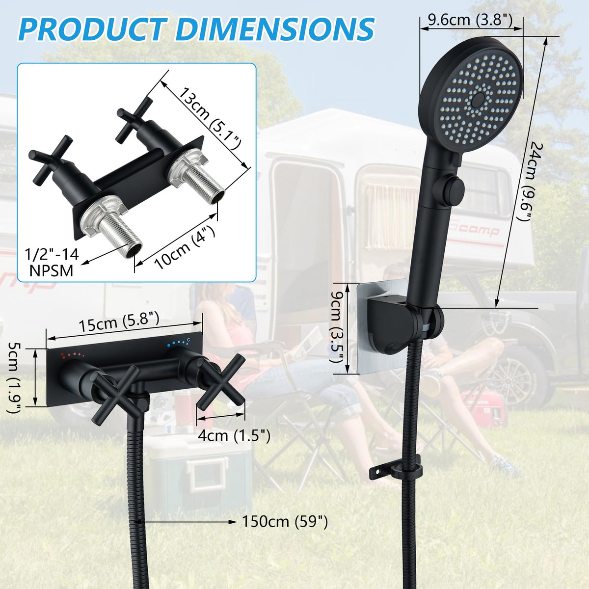 GUOYINDONG 59-inch hose stretched to show long reach for versatile showering