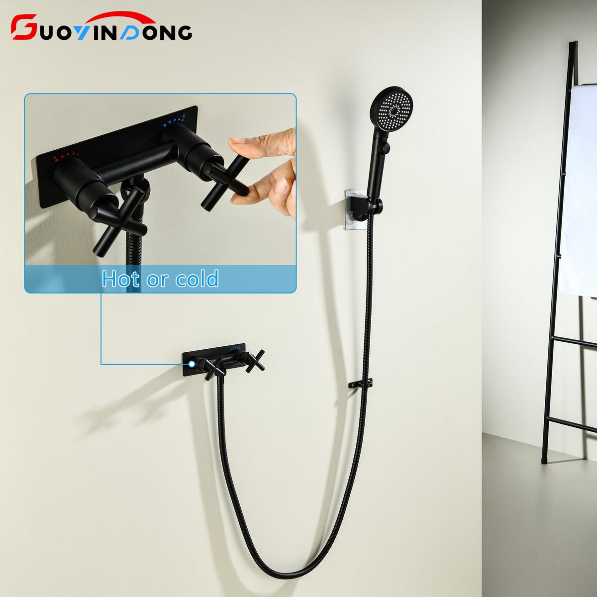 GUOYINDONG handheld showerhead close-up highlighting five spray settings benefit