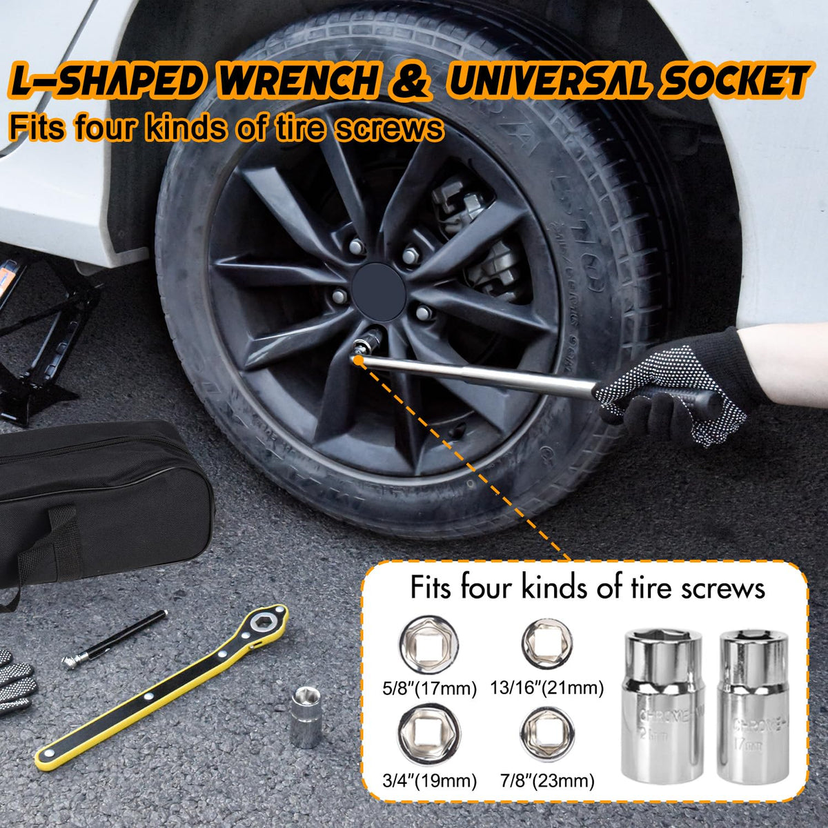 Gurduenon kit in use while changing a tire showing quick roadside repair advantage