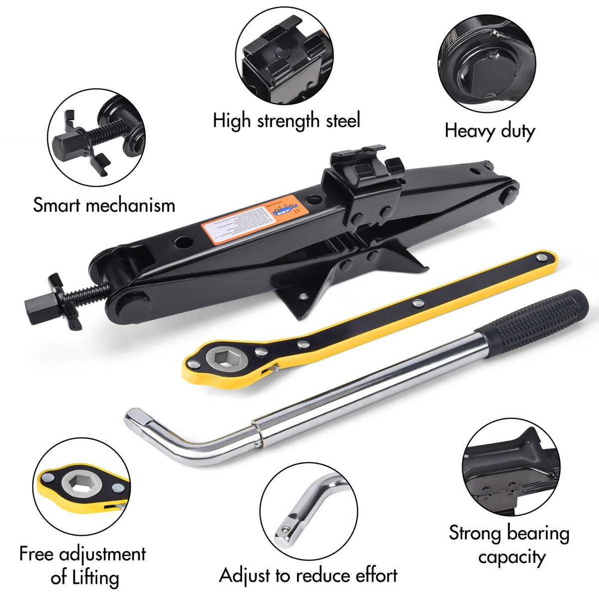 Gurduenon jack fully extended demonstrating lift range for low and high vehicles