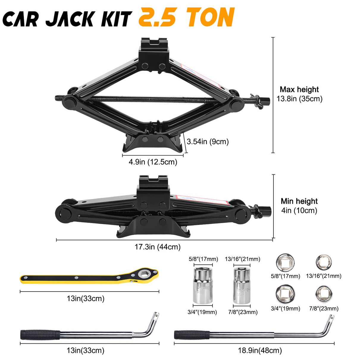 Gurduenon scissor jack close-up highlighting steel build and stable lift for safe use