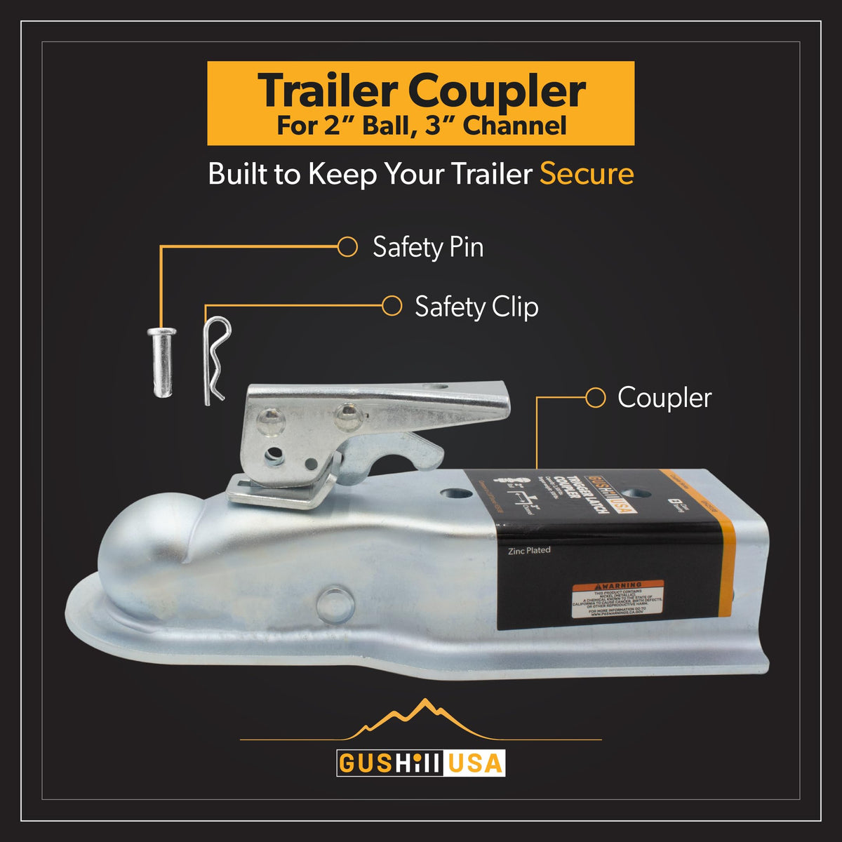 GusHill GH25138 side latch detail highlighting trigger latch for safer coupling