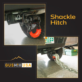 GusHill shackle hitch in off-road recovery scene improving vehicle rescue safety
