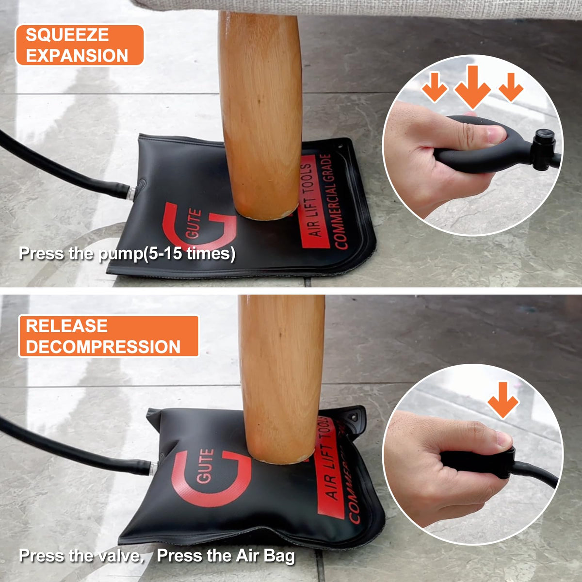 Gute inflated wedge side profile demonstrating lift and gap spanning for controlled alignment