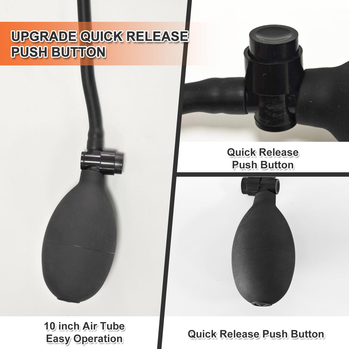 Gute pump and valve detail showing one-handed inflation for precise control and easy operation
