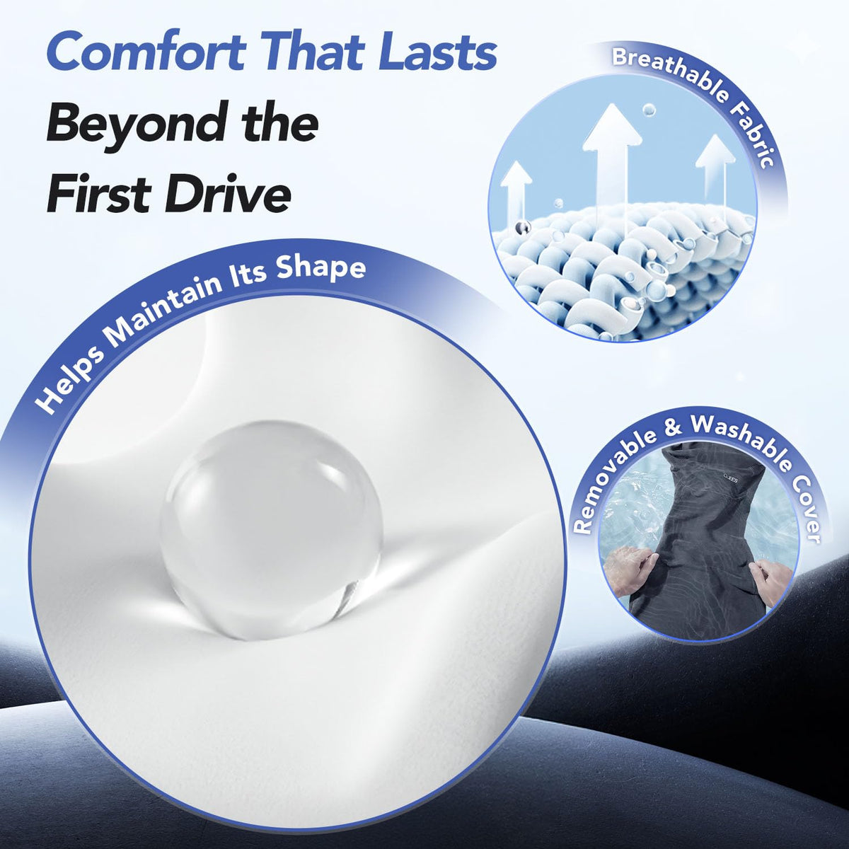 Guttylief adjustable straps and non-slip base keeping cushion secure during drives
