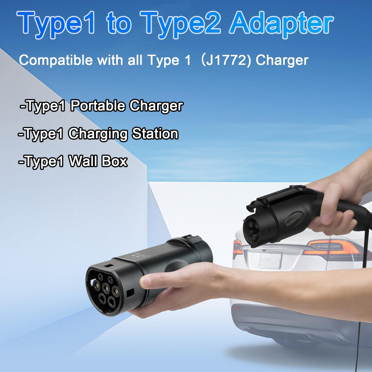 GUWIEYG adapter plugged into charger and vehicle, enabling convenient charging on the go