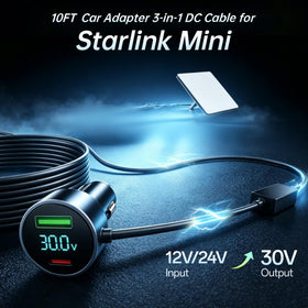 Guyobey close-up of dedicated DC cord guaranteeing consistent Starlink supply