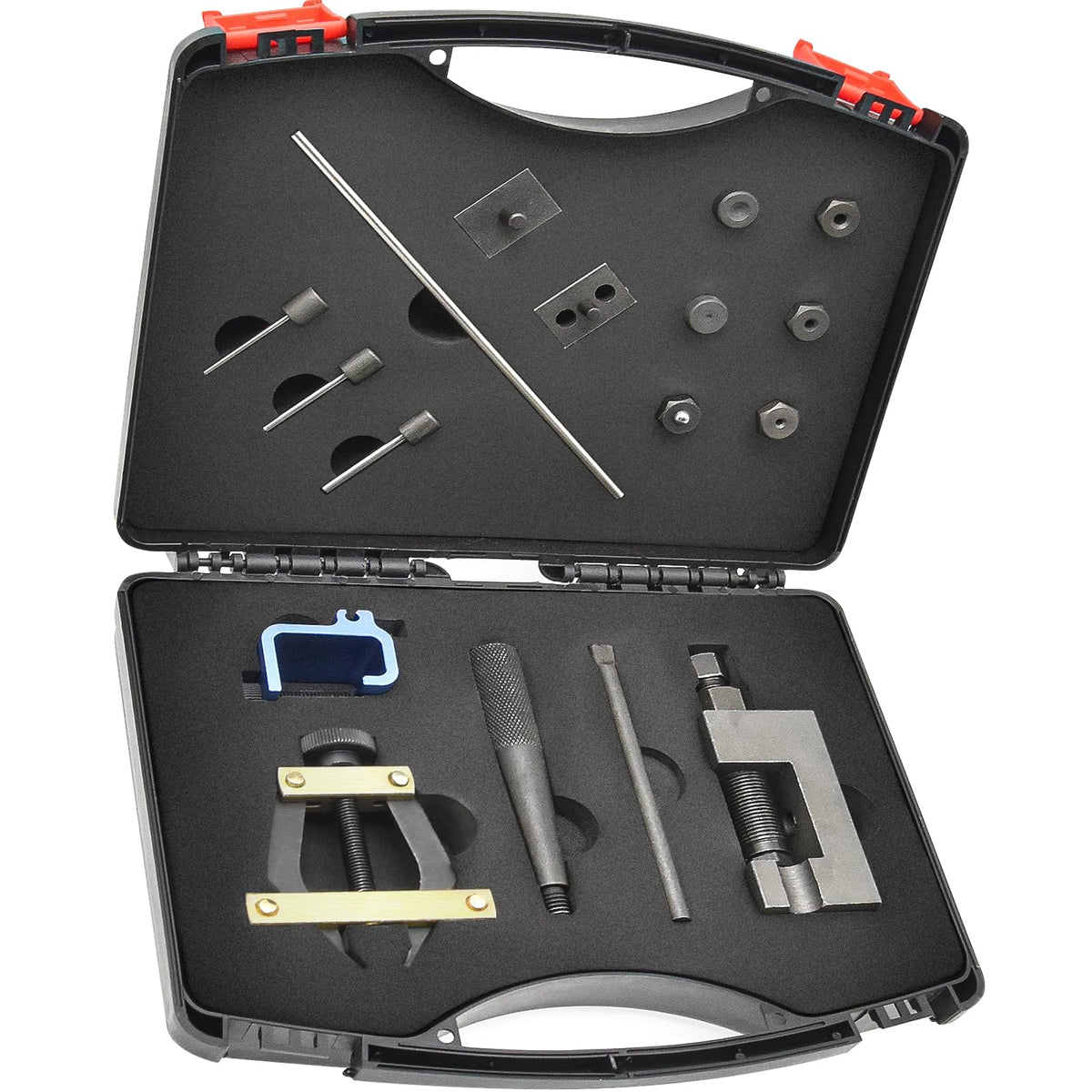 GVCVHVCV front view of full chain breaker rivet tool kit showing organized components and portability