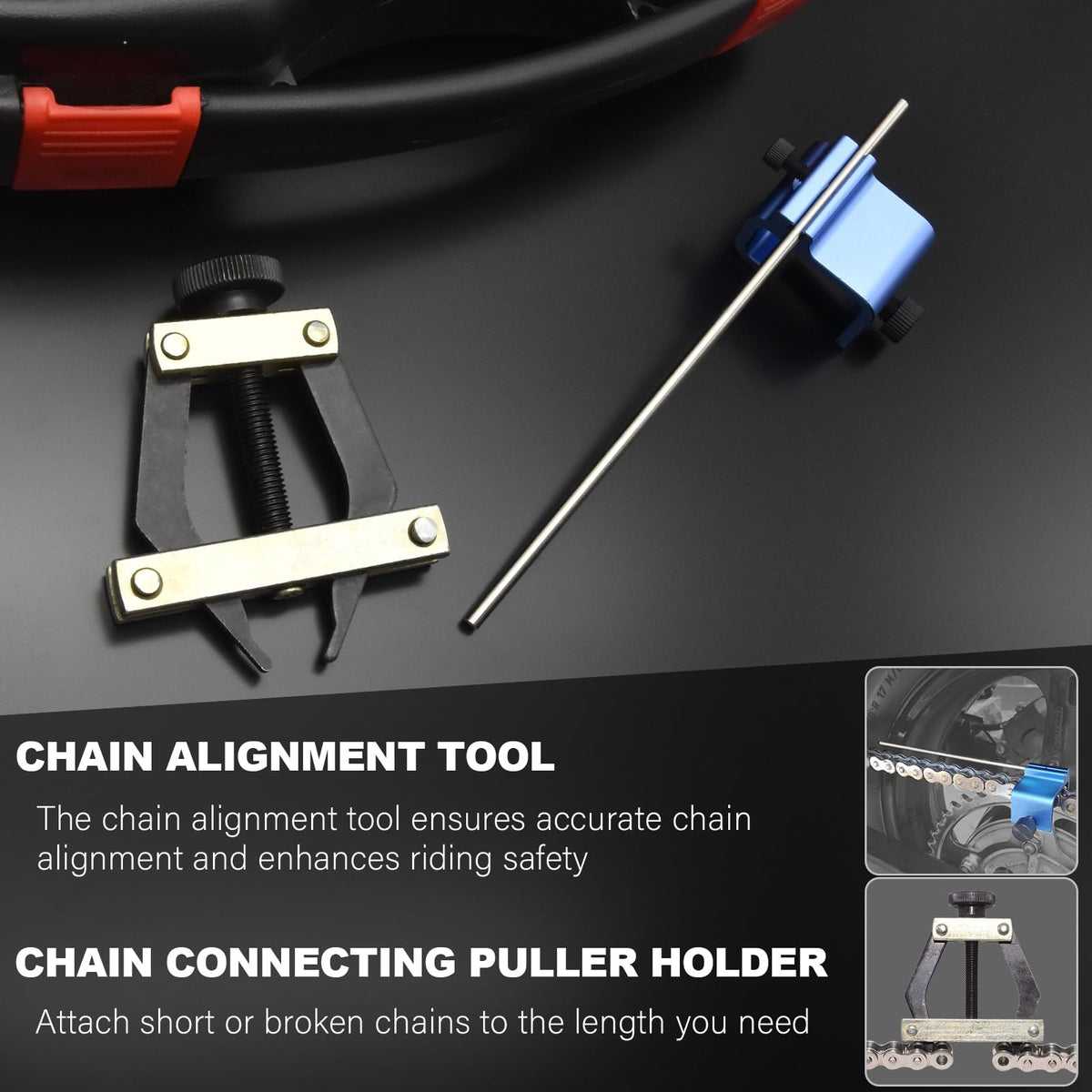 GVCVHVCV chain connecting puller in use on motorcycle chain restoring length for safer riding