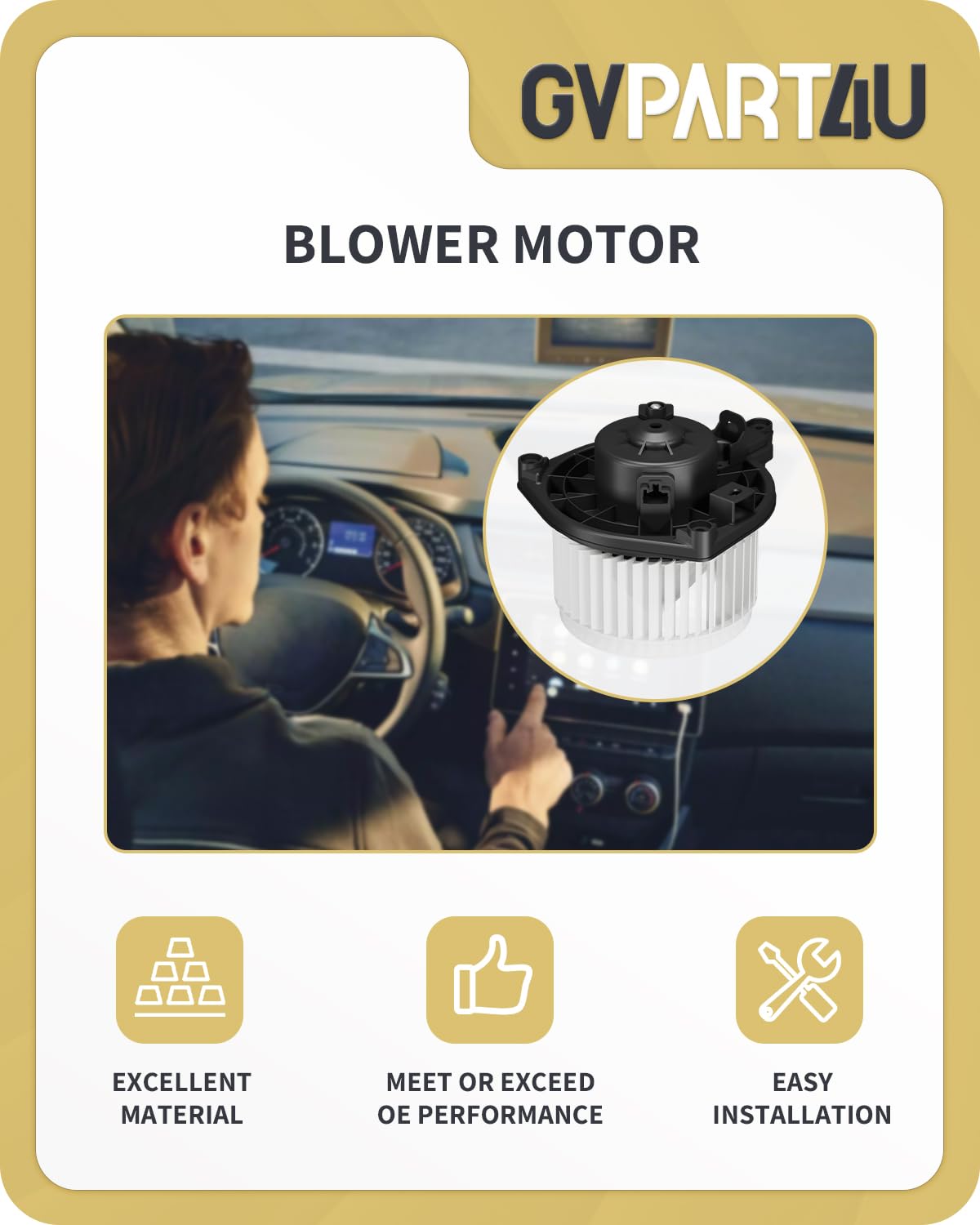 GVPART4U blower motor installed in dashboard lifestyle image illustrating improved cabin comfort