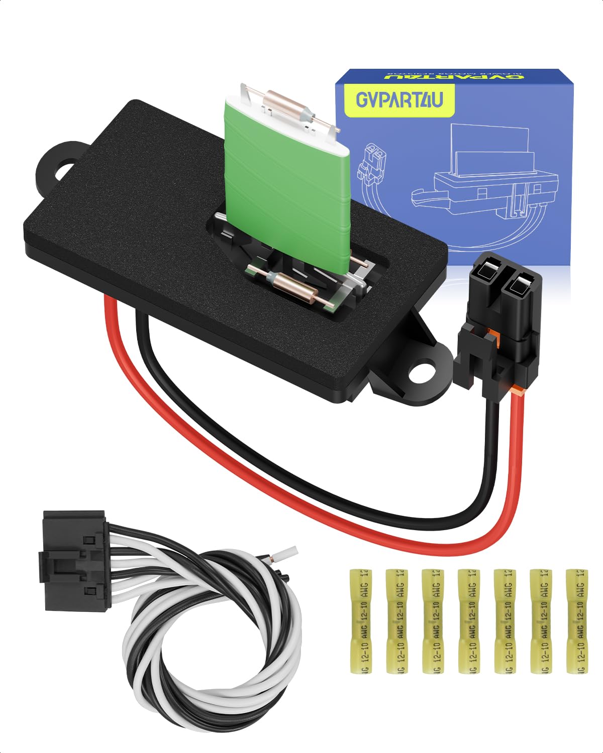 GVPART4U front view blower resistor showing plug and mounting, ensures correct fit