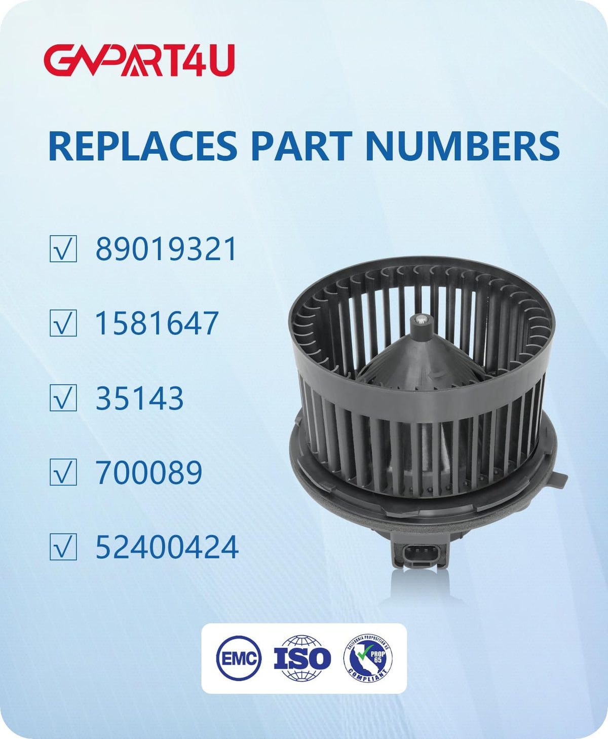 GVPART4U motor label with OE numbers for easy parts verification benefit