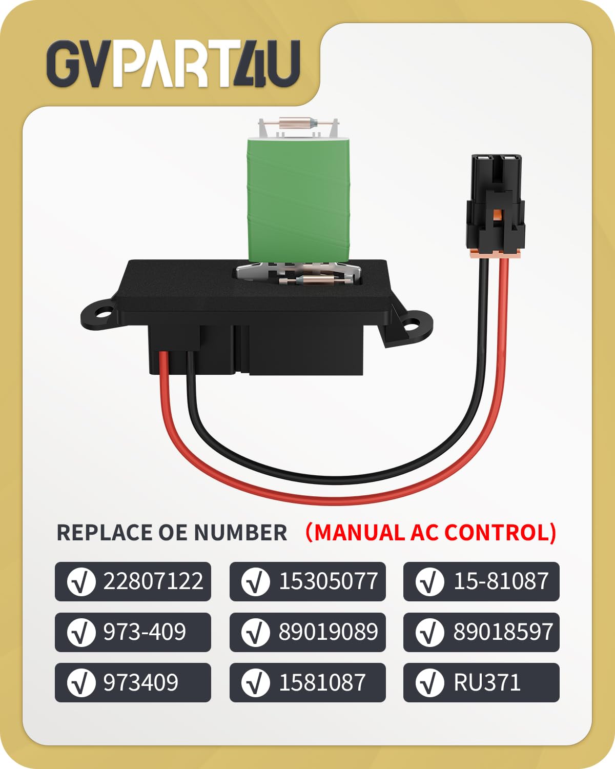 GVPART4U blower resistor installed under dash, restores fan speed control