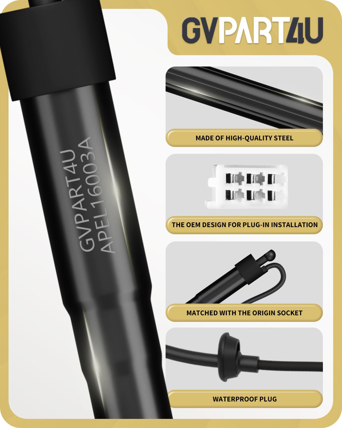 GVPART4U strut length and rod close-up showing durable steel construction