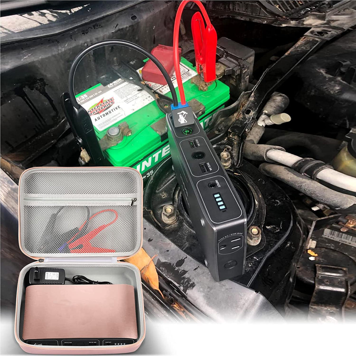 GWCASE on roadside trunk showing GWCASE keeps jump starter ready and protected