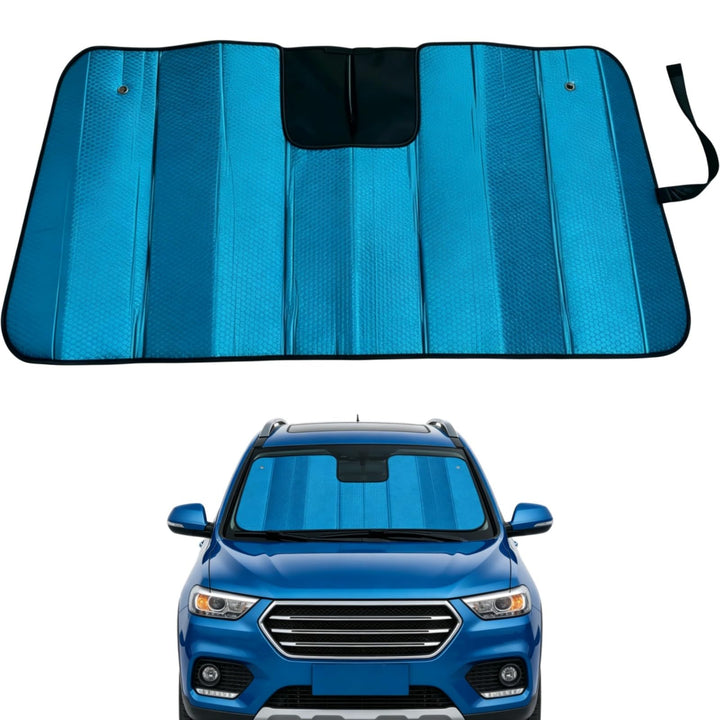 GWUSKDT front view showing lake-blue sunshade protecting windshield, keeps cabin cooler
