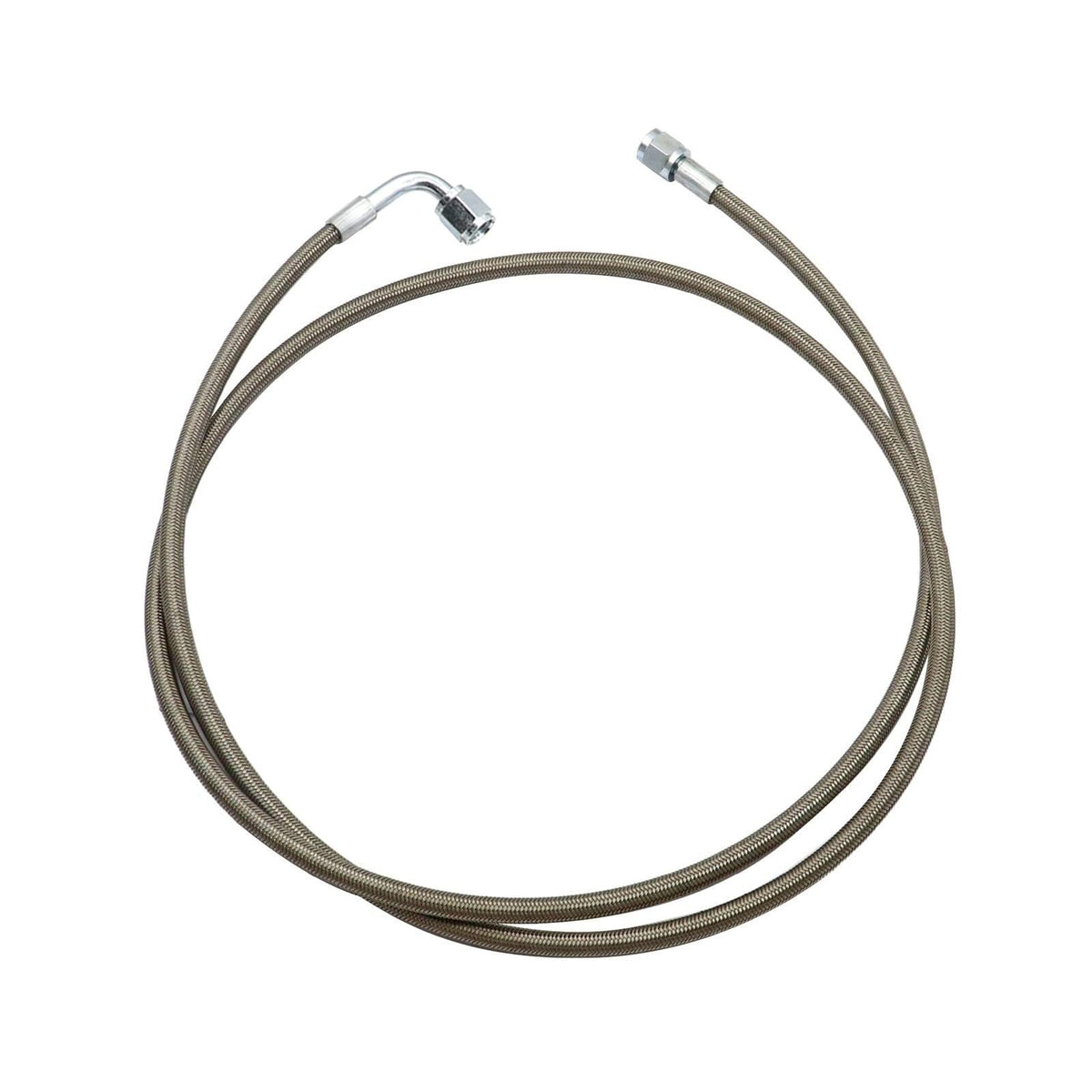 GXARTS front view of full braided turbo oil feed line showing durable construction and fitment assistance