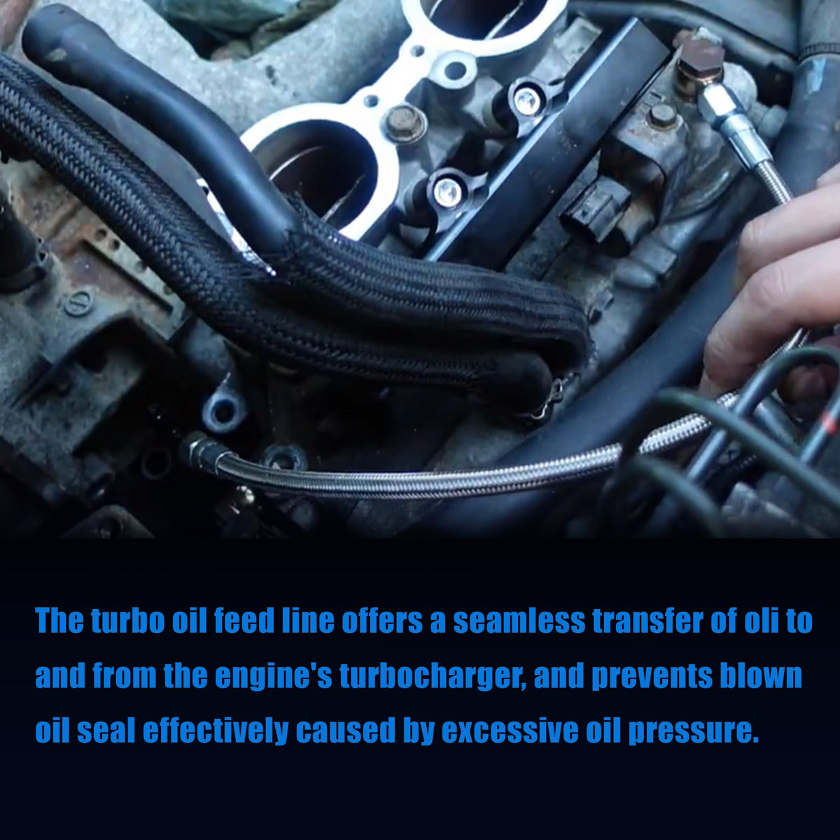 GXARTS 60-inch hose next to measuring tape showing long-reach fit for remote turbos