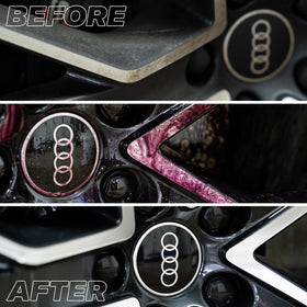 Gyeon being sprayed onto a spoke showing easy application and coverage