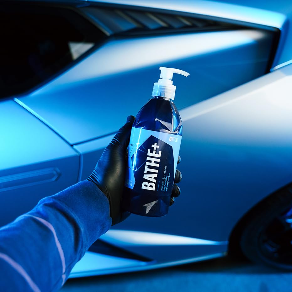 Gyeon Bathe+ cleaning a wheel demonstrating safe use on rims and brake dust