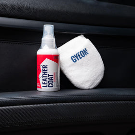 Gyeon close-up leather texture with coating showing matte finish benefit