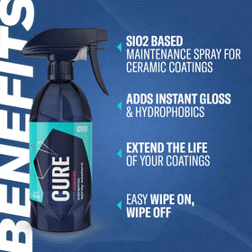 Gyeon Cure spray action on panel demonstrating easy spray-and-wipe convenience