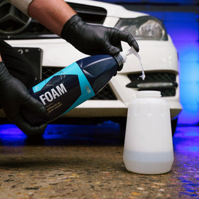 Gyeon Foam Premium Snow applied with foam cannon covering vehicle surface