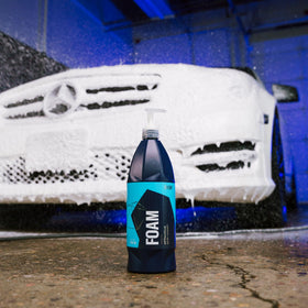 Gyeon Foam Premium Snow suds on car roof illustrating safe gentle cleaning