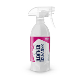 Gyeon bottle front view showing product and clean-ready leather benefit