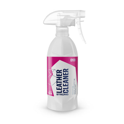 Gyeon bottle front view showing product and clean-ready leather benefit