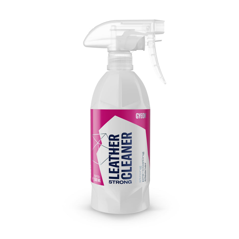 Gyeon bottle front view showing product and clean-ready leather benefit