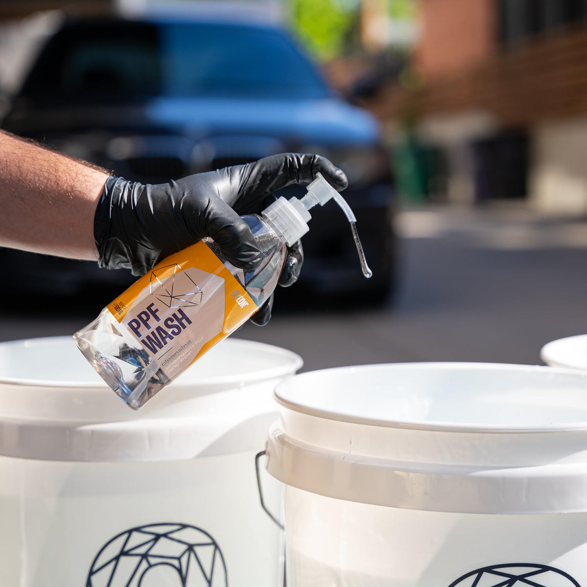 Gyeon label close-up highlighting dilution and safe-on-PPF formulation benefits