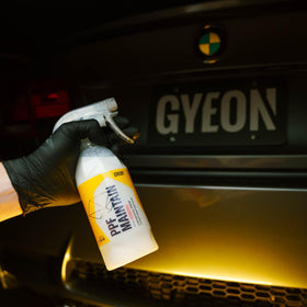 Side-by-side beading comparison on film showing improved water repellency by Gyeon