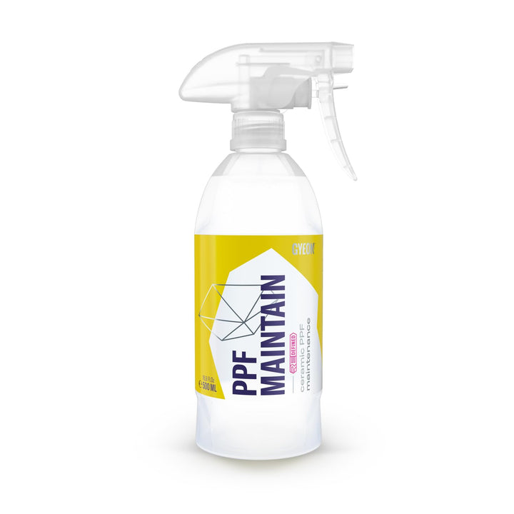 Gyeon bottle front label showing product name and volume with clear branding benefit