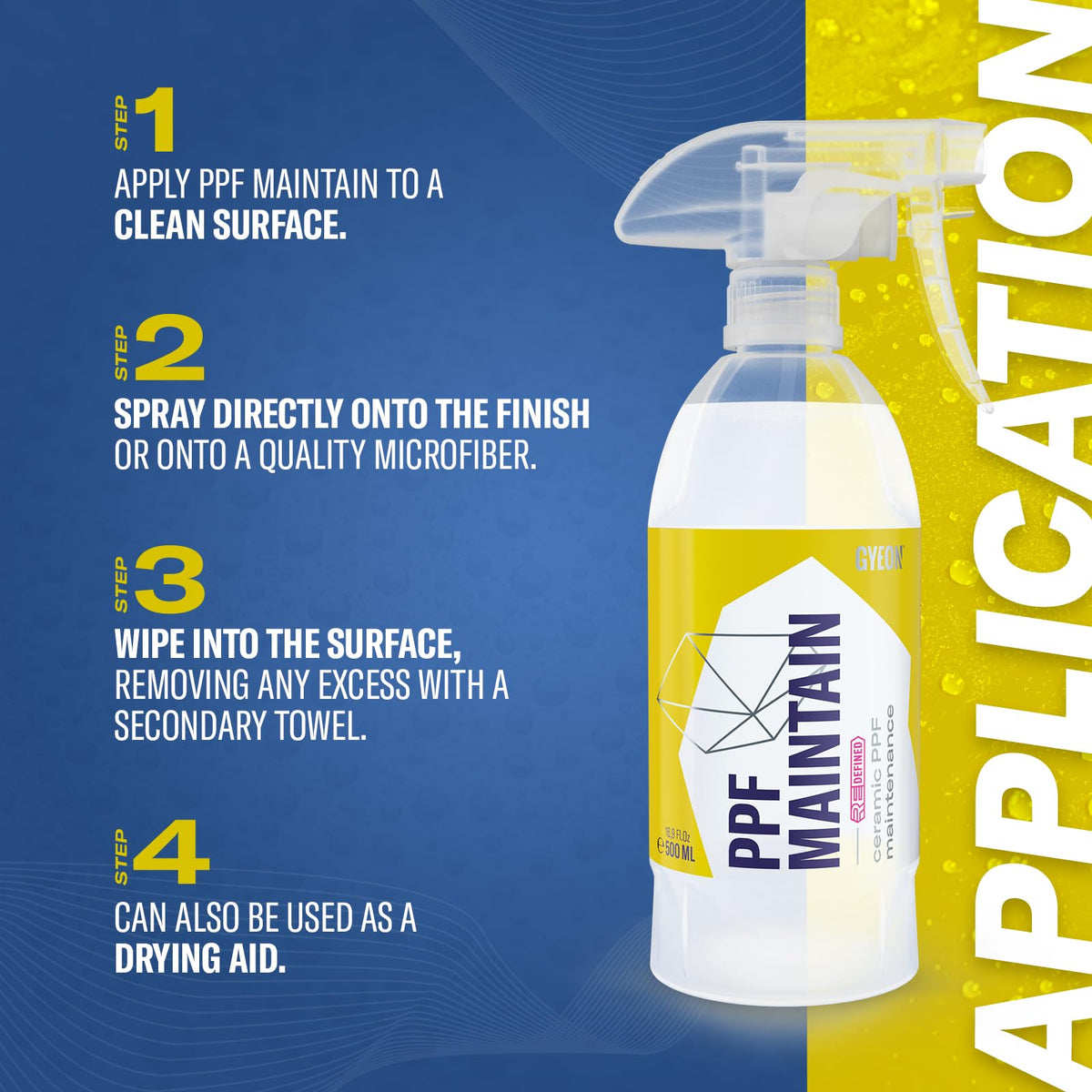 Gyeon spray mist being applied from bottle onto towel demonstrating precise application