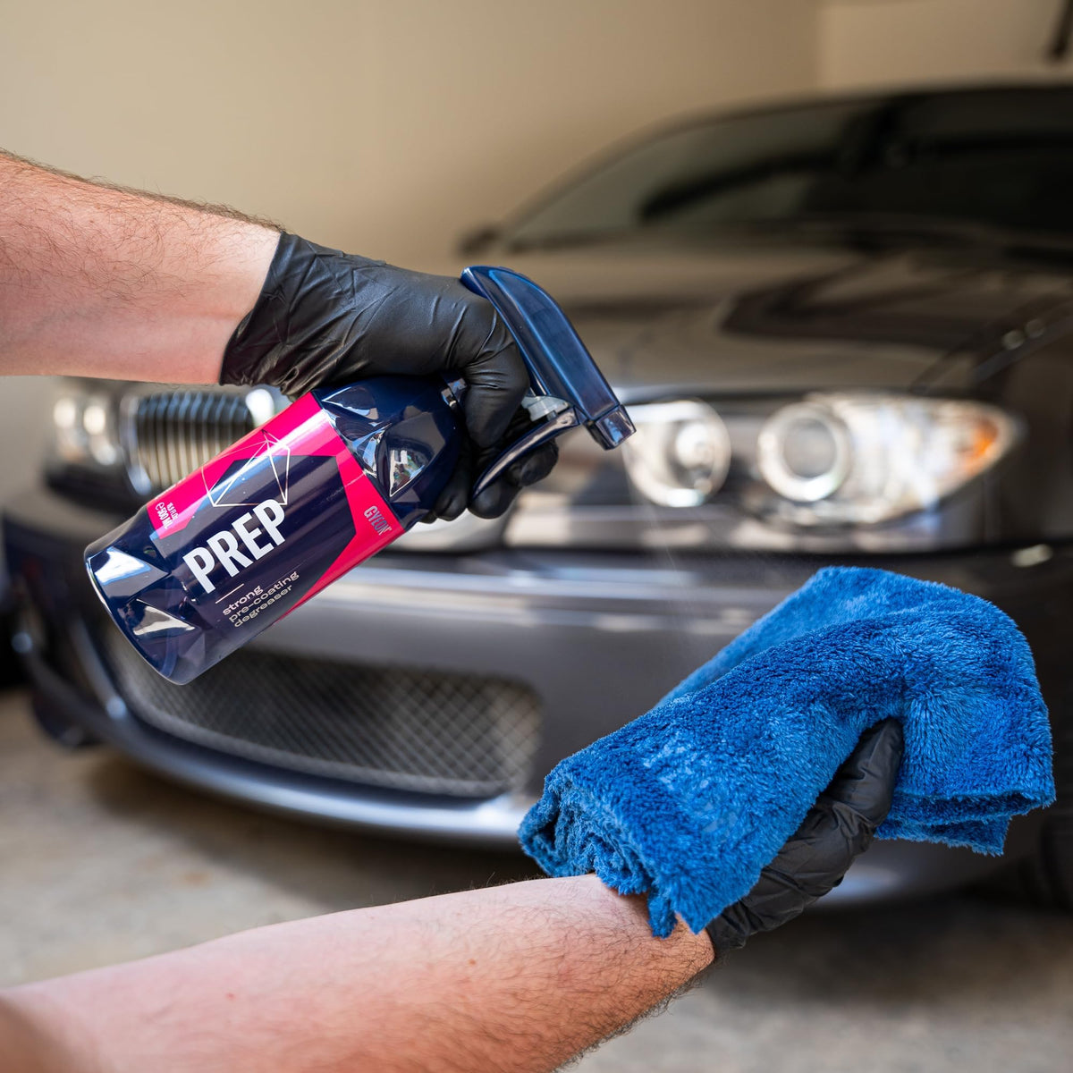 Gyeon Prep cleaned paint panel showing improved gloss and coating readiness