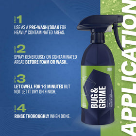 Gyeon spray applied to car bumper loosening bugs benefit: reduces scrubbing