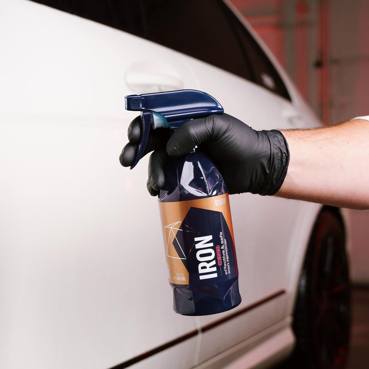 Gyeon sprayed on alloy wheel showing easy application benefit