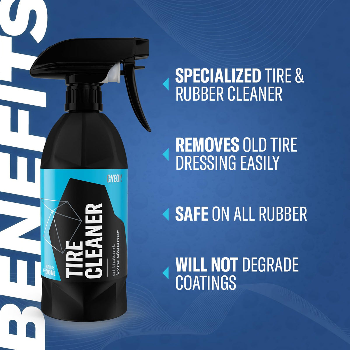 Gyeon tire cleaner back label with instructions and ingredient clarity benefit