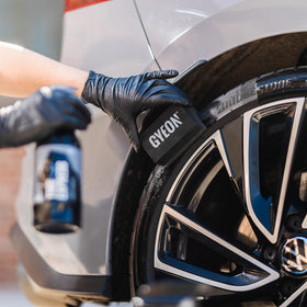 Gyeon being applied to a tire sidewall demonstrating easy even coverage